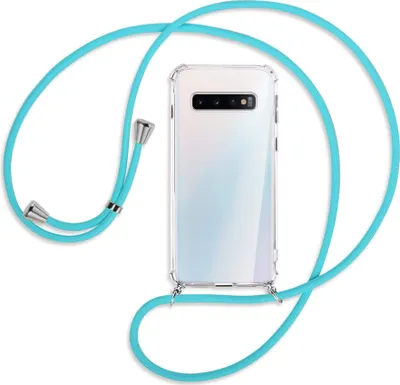 Produktbild von Handykette Backcover-Schutzhülle mit Band (Metall silberfarben) für Samsung Galaxy S10 - türkis
