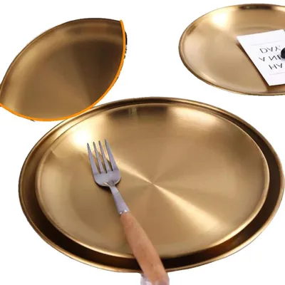 Produktbild von Essensplatte, Edelstahl, runde Form, Durchmesser 14 cm, Durchmesser 20 cm, Spiegel-Elektroplattierung