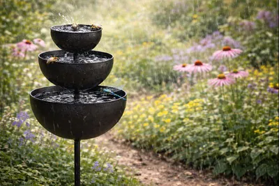 Produktbild von Regenfänger Gartenstecker Insektentränke Metall Gartendeko Tränke Pulverbeschichtet Beetstecker Topfstecker 110cm