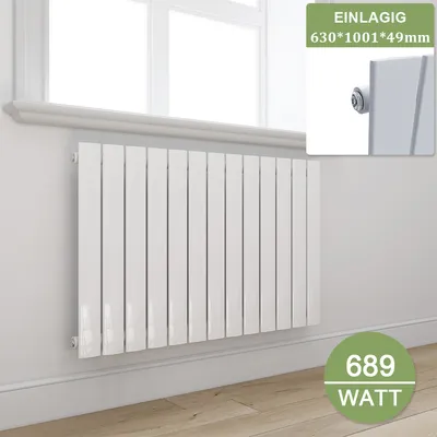 Produktbild von ELEGANT Design Flach Heizkörper Paneelheizkörper Horizontal Seitenanschluss 630x1001mm Weiß Einlagig Flachheizkörper ohne Heizstab