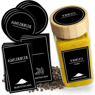 Produktbild von Allecto entfernt, daher wird das Brandname entfernt. Easy Peel Stickers für Kräuterdöschen - Kräuteretiketten - Rund & Rechteckig - Schwarz - 336 Stück