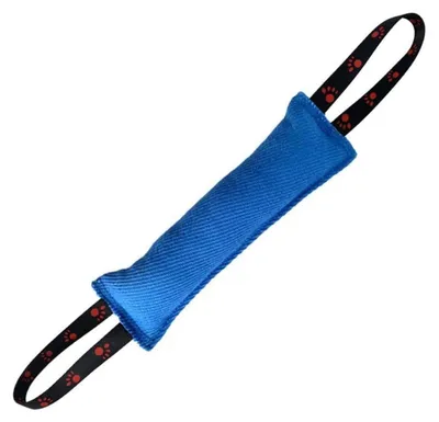 Zdjęcie produktu dla Beisswurst dla psów, 30 cm, z 2 uchwytami, niebieska, wytrzymała zabawka treningowa