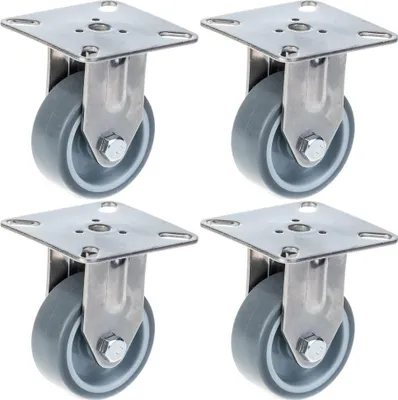 Zdjęcie produktu dla kółka 50 mm 2" ze stali nierdzewnej, szara guma, stałe, 160 kg, zestaw 4 szt