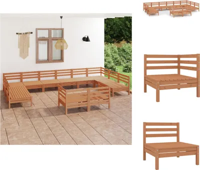Produktbild von vidaXL 12-tlg. Garten-Lounge-Set Honigbraun Massivholz Kiefer -  Gartenmöbel-Sets
