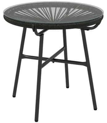 Immagine prodotto di Tavolo da giardino rotondo in rattan – tavolino da esterno in stile bohémien | Colore: nero | Dimensioni: 50x50x50 cm