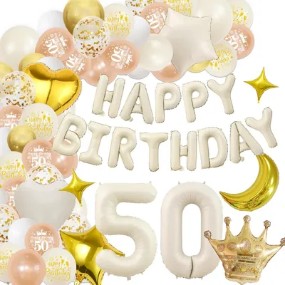 Immagine prodotto di Decorazioni per il 50° compleanno Set di palloncini XXL bianco-oro con il numero 50