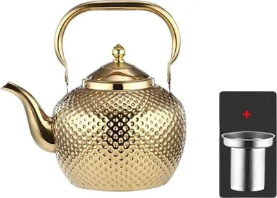 Obrázek produktu pro Elektrická konvice – Vintage – Fornuis – Nádoby na nápoje – Kuchyně – Indukční – Nerezová ocel – Zlatá – 1,5 litru – 21,5 x 21 cm