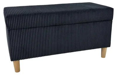 Image de Pouf de rangement en velours côtelé avec assise moelleuse et pieds en bois (noir)