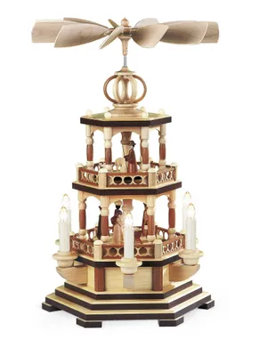 Produktbild von Tischpyramide Tischpyramide Heilige Geschichte 2 stöckig natur elektr. beleuchtet und angetrieben (120V 50Hz) (LxBxH):27x26x48cm NEU