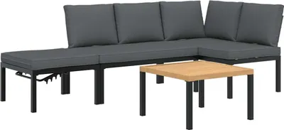 Produktbild von vidaXL 4-tlg. Garten-Sofagarnitur mit Kissen Schwarz Aluminium