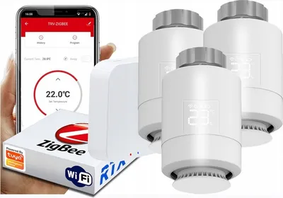 Zdjęcie produktu dla 3x Głowica Termostat + Bramka Zigbee WiFi Tuya SET