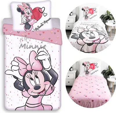 Produktbild von DISNEY Minnie Mouse Weiß-rosa BEIDSEITIG, Kinderbettwäsche mit Reißverschluss, 100 % BAUMWOLLE 140x200+70x90 cm