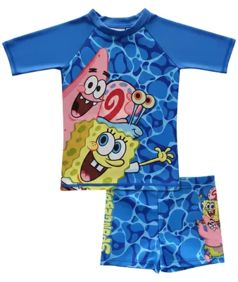 Produktbild von Spongebob Schwammkopf Schwimmset UV-Schutz 30 für Jungen - Patrick Kinder Badeset Shirt und Hose Zweiteiler Blau 110-116