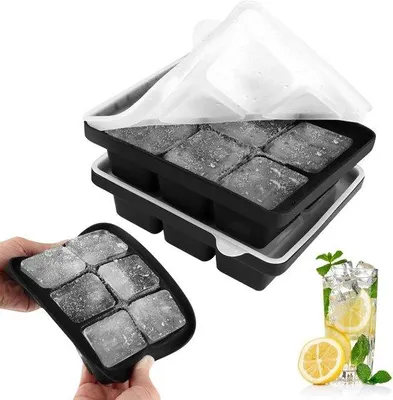 Produktbild von Ibenzoa® Eiswürfelform aus Silikon, 2er-Set mit Deckel – je 6 große quadratische Eiswürfel, lebensmittelecht, BPA-frei, -40°C bis 240°C