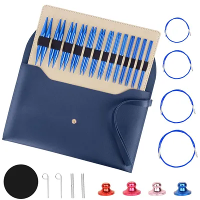 Image de Elzusha - Ensemble d'aiguilles à tricoter circulaires interchangeables - 13 paires de 3 à 10 mm avec accessoires