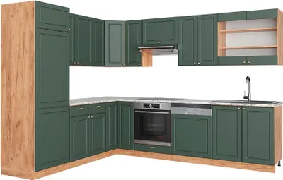 Produktbild von Eckküche Vicco Fame-Line Grün-Gold Landhaus/Goldkraft Eiche 227 x 60 cm , AP Marmor, Model 42612