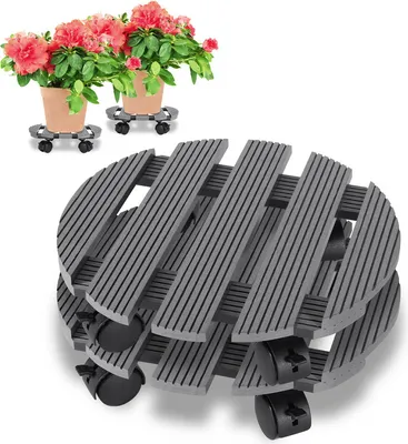 Produktbild von Hengda 2x WPC Pflanzenroller 30x7.5 cm Blumenroller bis 80 Kg Rolluntersetzer Rollbrett Rund Grau