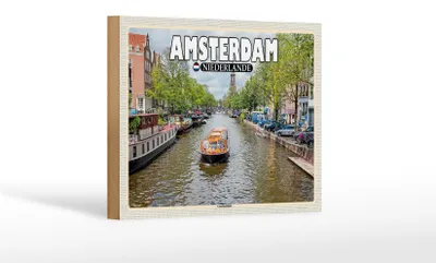 Produktbild von Holzschild Reise 18x12 cm Amsterdam Niederlande Grachtenfahrt Fluss
