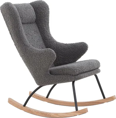 Produktbild von SalesFever Schaukelstuhl | Bezug Teddyfell | Kufen Esche-Holz | Gestell Metall | B 66 x T 104 x H 106 cm | grau – schwarz – natur