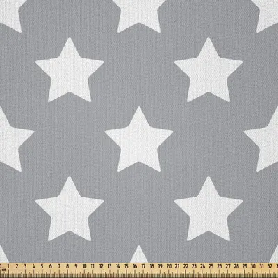 Produktbild von ABAKUHAUS Star Microfaser Stoff als Meterware , Großes Stern Muster Einfarbige Kunstvolle Moderne Baby Baumschule Design Nacht Thema, 10 M (230 x 1000 cm), Weiß Grau