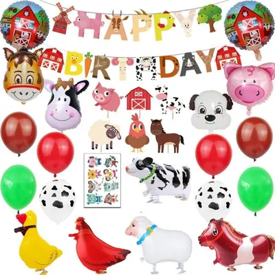 Produktbild von Bauernhof Tier Partydekorationen Folienballons Cupcake Topper Mädchen Jungen