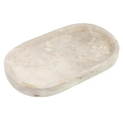 Produktbild von Ovales Dekotablett aus Travertin, Naturstein, elegant, naturbeige