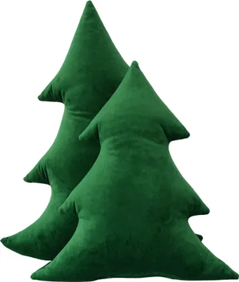 Produktbild von Set Dekokissen in Form eines Weihnachtsbaums, grüner Samt, Größe M + L