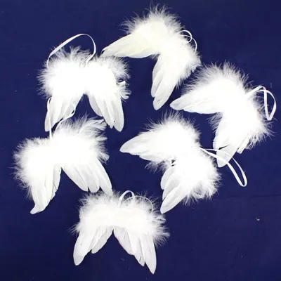 Produktbild von 6 Federflügel Engelsflügel 9cm mit Schlaufe Feder Flügel weiß Deko Weihnachten