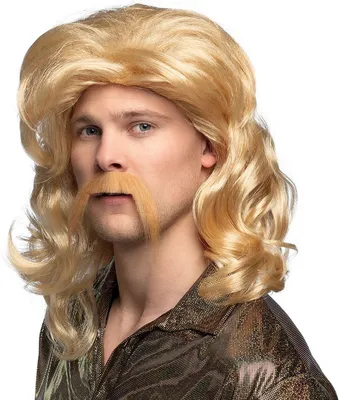 Vokuhila Perücke mit Bart blond 80er Jahre Barry für Herren Kostüm-Zubehör Retro 70er Jahre Fasching Karneval Mottoparty