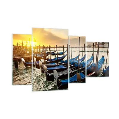 Produktbild von Bilder auf glas - Venedig Gondel - 120x70cm - Glasbilder - Wandbilder - Kunstdruck - zum Aufhängen bereit - Wanddekoration aus Glas - Glas Bilder - Wandbild auf Glas - 4 Teile - GDL120x70-3531