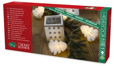 LED-Lichterkette, 12 warmweiße Dioden, Papier-Tannenbäume, 24 V