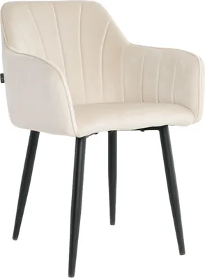 Produktbild von Lina® Rio Samt Esszimmerstuhl Creme – Mit Armlehnen & schwarzen Metallbeinen – Ideal für Wohnzimmer, Büro & Esszimmer
