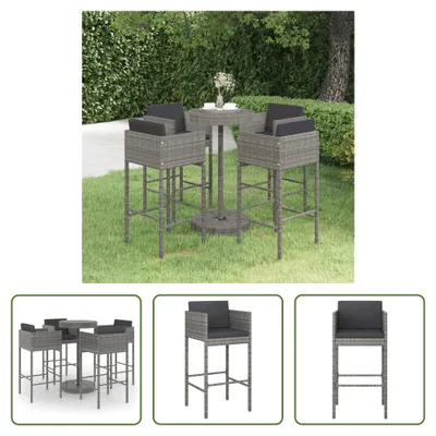 Produktbild von The Living Store 5-tlg. Gartenbar-Set mit Kissen Poly Rattan Grau