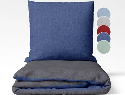 Immagine prodotto di biancheria da letto sleepling beaver, fine beaver 200 x 200 cm, biancheria da letto reversibile grigio scuro-blu scuro, 2 copripiumini e 2 federe 80 x 80 cm