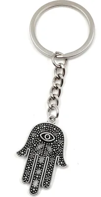 Produktbild von Onwomania Schlüsselanhänger - "Hand Auge Fatima" - Metall Glücksbringer ideal als Geschenk z.B. für den besten Freund, die beste Freundin, Mama