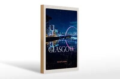 Produktbild von Holzschild Reise 20x30cm Glasgow Scotland Retro Hafenstadt