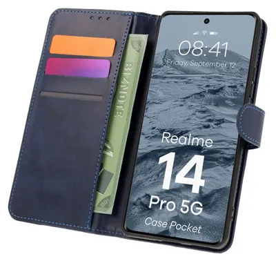 Produktbild von Handyhülle mit Klappe für Realme 14 Pro 5G, Bizon Case Pocket, Dunkelblau