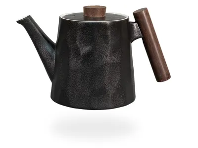 Produktbild von tea4chill Teekanne Porzellan schwarz mit Holzgriff 1,2l. Teekanne, Kaffeekanne Design modern, vintage