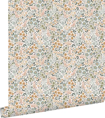 Zdjęcie produktu dla ESTAhome Tapeta kwiaty szaro-niebieskim,terakoty różowejIzielonym 53 cm x 10.05 m