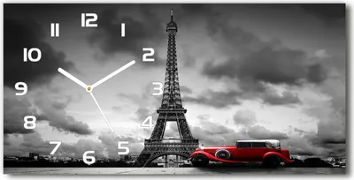 Produktbild von Wanduhr aus Glas – 60x30 cm - Glasbild - Glasuhr - Gehärtetes Glas - weisse-zeiger - Eiffelturm Paris