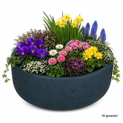 Produktbild von Ethan Pflanzschale Blau Größe L Schale Glasfaser Stein Beton Deko Drinnen Draußen wetterfest