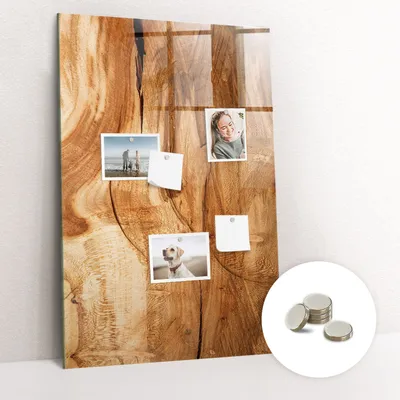 Obrázek produktu pro Magnetická Tabule na Zeď Skleněná - Memo Board Kleněnou Přední Stranou - 5 magnetů v balení - 60x90 cm - Přírodní dřevo