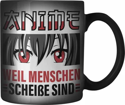 Produktbild von TRENDATION Anime Farbwechsel Zauber-Tasse Geschenk Spruch Karabiner Farbwechsel Zauber-Tasse Edelstahl (Schwarz)