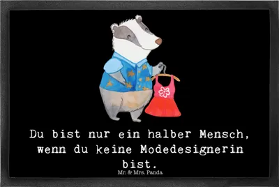 Produktbild von Mr. & Mrs. Panda hausmatte Modedesignerin Herz 40 x 60 cm - Schwarz - Geschenk, Schmutzfangmatte, Gummimatte, Fashion Designerin, Bodenvorleger, Schmutzmatte, Lustig