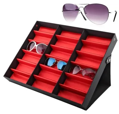 Produktbild von Famanu Brillendose mit 18 Fächern - Brillenvitrine - Schwarz