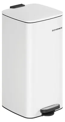 Productafbeelding van Witte afvalbak met deksel – roestvrij staal – kunststof – 20 liter – 34 x 28,5 x 40,4 cm