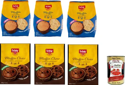 Produktbild von Testpaket SCHAR Muffins Gluten Free Cakes kuchen Glutenfrei 6x 225 G + Italian Gourmet Polpa 400g