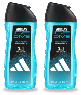 Imagen del producto de 2 unidades de gel de ducha Adidas 3 en 1 Ice Dive - 250 ml - Paquete económico