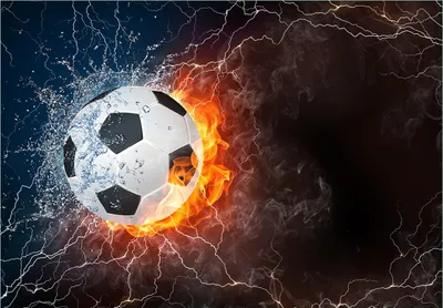 Produktbild von Wallario Fototapete Vliestapete, seidenmatte Oberfläche, einfache Verarbeitung, Größe 200 x 140 cm, Motiv Fußball - Feuer und Wasser