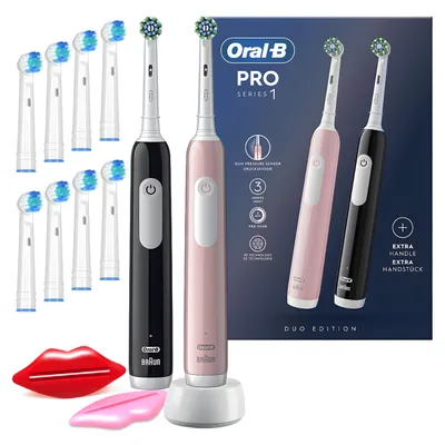 Produktbild von Oral-B Pro Series 1 Duo – elektrische Zahnbürsten – Schwarz & Rosa – Set mit 10 Aufsteckbürsten